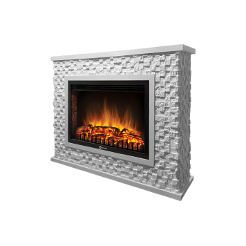Портал Firelight Quadro 25 камень песчаник античный белый, белая эмаль-1