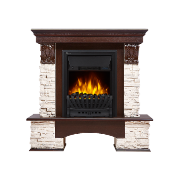 Портал Firelight Pietra Classic камень белый, шпон темный дуб