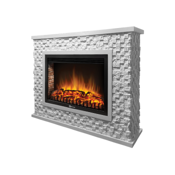 Портал Firelight Quadro 30 камень песчаник античный белый, белая эмаль-1