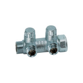 Коллектор FAR хромированный запорный проходной (ВР-НР) с 2 отводами (ТР) FK 3860 134