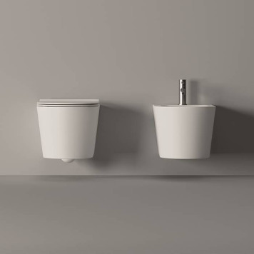 Alice Form Унитаз 50х35см., подвесной, безободковый, с сиденьем и крышкой с микролифтом, с набором для крепления, цвет: белый глянцевый. 22300101SET-6