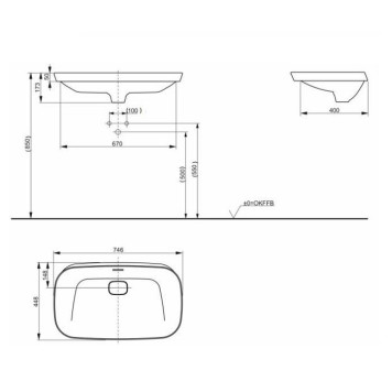 TOTO Neorest Раковина 74.6x44.8x17.3 см, без отв., CeFiONtect, цвет: белый. LW3717HY#XW-3