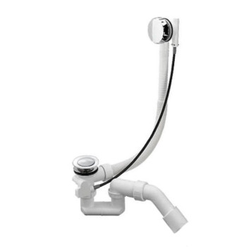 Слив-перелив п/автомат для ванны с внешним кабелем L=700мм регулируем.сифоном, вентиль и клапан латунь, с гофротрубой, хром ST-0000010