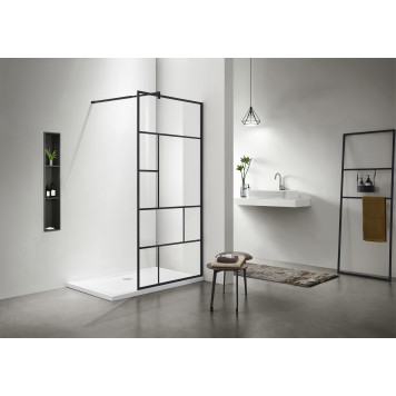 AQ WIW Print 10020BL Душевая перегородка Walk in, с держателем 1000x2000 проф. черный, стекло прозрачное черный принт AQ WIW Print 10020BL