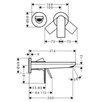 Hansgrohe Rebris E Смеситель для раковины, настенный, цвет: хром. 72568000-3