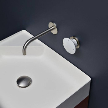 Antonio Lupi MayDay Смеситель для раковины, встраиваемый, с изливом и внутренней частью (комплект), цвет: белый/нержавейка сатинированная. AY921SA, MAYDAY Bianco, AY921IN