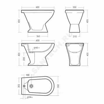 Биде напол санфарфор Самарский 1/отв б/к бел Sanita-2