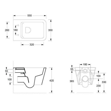 Alice Hide Square Унитаз 55х35см., подвесной, безободковый, с сиденьем и крышкой с микролифтом, с набором для крепления, цвет: чёрный матовый. 31210108SET-7