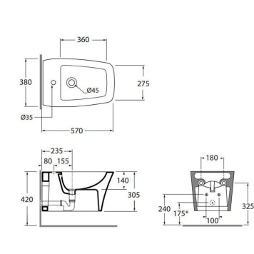 Azzurra Hera Биде подвесное 57х38х36,5 см, с 1 отв под смеситель, с крепежами, цвет: белый-1