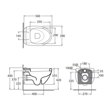 Azzurra Clas+ Биде подвесное 56x38.5см., c 1 отв., c креплением KIT 2000 CF, цвет: белый матовый-3