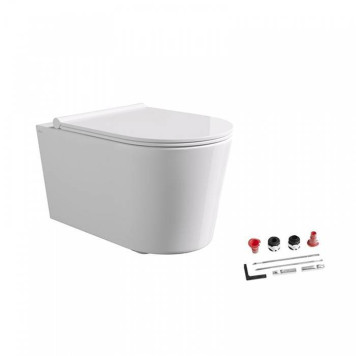Alice Form Унитаз 50х35см., подвесной, безободковый, с сиденьем и крышкой с микролифтом, с набором для крепления, цвет: белый глянцевый. 22300101SET