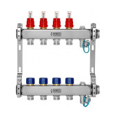 Коллекторная группа из нержавеющей стали с расходомерами (Италия) и термостатическими клапанами, воздухоотводчиками и дренажными кранами, подключение 1”, размер отвода 3/4 E, 6 выходов, WF212А