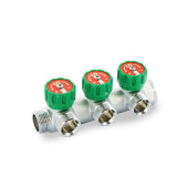 Коллектор НВ 3/4 х 3 вых 3/4 ЕК, с выходами под 90°, 45 мм, с вентилями, хром