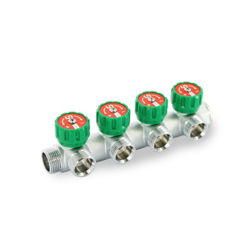 Коллектор НВ 3/4 х 4 вых 3/4 ЕК, с выходами под 90°, 45 мм, с вентилями, хром