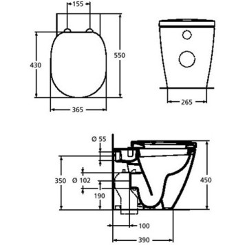 E803401 Connect Унитаз соло напольный пристенный, горизонтальный выпуск (собран комплект E803401+E772401) E803401-2