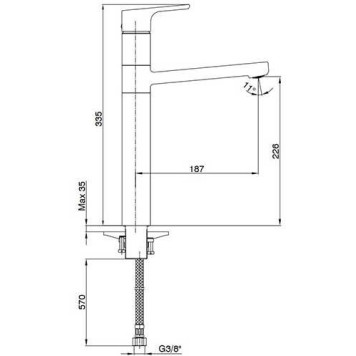 102108949EX LUNA смеситель для раковины 226 без донного клапана 102108949EX-1