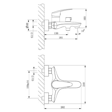 LM0414CLINARAСмеситель для ванны, с коротким изливом, дивертор с керамическими пластинами LM0414C-1