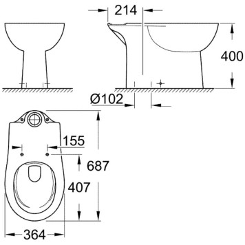 39429000 Bau Ceramic Унитаз напольный безободковый (бачок заказывается отдельно), вертикальный выпуск 39429000-1