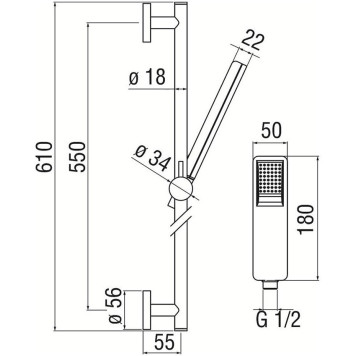 AD140/53BM душевой гарнитур 60 см 1jet (чёрный) AD140/53BM-1