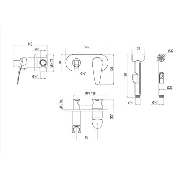 LM0419CLINARAСмеситель с гигиеническим душем, встраиваемый, хром LM0419C-1