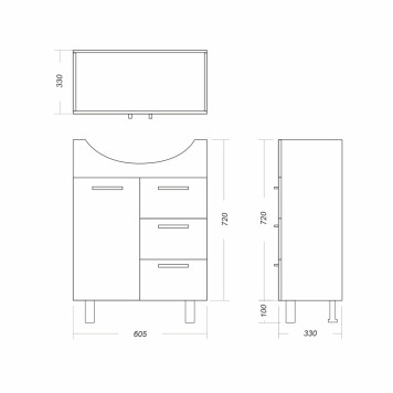 ЛАГУНА/3 Тумба напольная 605х720х320 бел. (подходит умывальник мебельный Лагуна 65) TLGN65-3