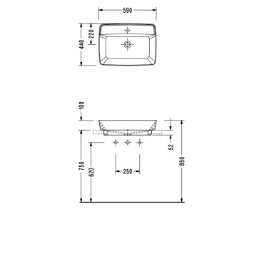 RT30TXS110H RITA прямоугольная раковина для установки в столешницу 44х59 см, с отверстием под смеситель, Serel RT30TXS110H-1