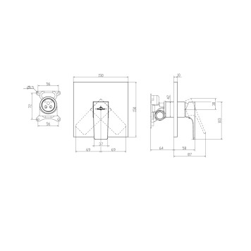 TVS125002000K5 ARCHITECTURA SQUARE Однорычажный смеситель скрытого монтажа, материал: Латунь, Чёрный (ДО ОКОНЧАНИЯ ОСТАТКОВ) TVS125002000K5-1