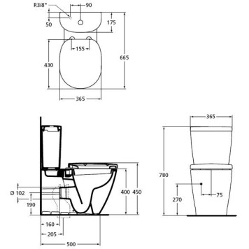 E803701 Connect Cube Унитаз напольный пристенный для монтажа с бачком горизонтальный выпуск. E803701-2