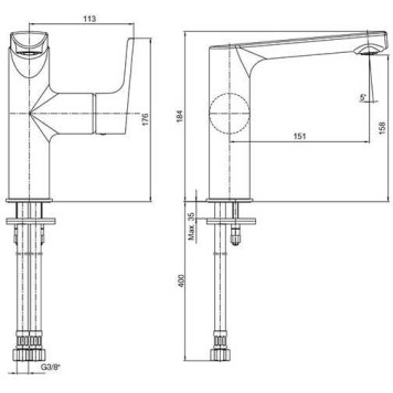 102108955EX LUNA смеситель для раковины 158 без донного клапана 102108955EX-1