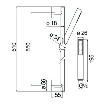 AD140/37FLP душевой гарнитур 60 см 1jet, глянцевый черный AD140/37FLP-1