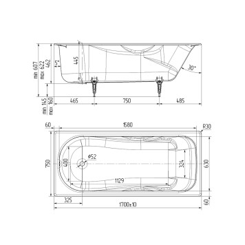 Wotte Comfort 1700х750х462 ванна чугунная (БП-э00д1474) Comfort 1700x750-2