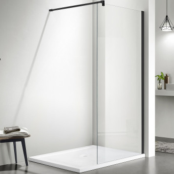 AQ WIW 12020BL Душевая перегородка Walk in с держателем 1200x2000 профиль черный, стекло прозрачное AQ WIW 12020BL-2