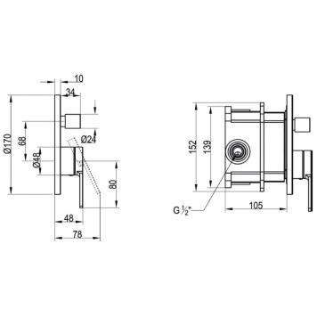 TVS10335300061 ARCHITECTURA Смеситель настенный, однорычажный, с переключателем, скрытого монтажа, хром (ДО ОКОНЧАНИЯ ОСТАТКОВ) TVS10335300061-1