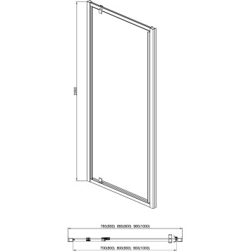 AQ ARI PI 10020BL Душевая дверь, распашная 1000x2000 профиль черный, стекло прозрачное AQ ARI PI 10020BL-1