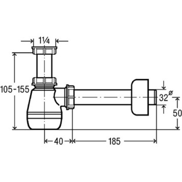 120337 Сифон для биде (пластик), для смесителя с донным клапаном, 1 1/4 x 32, белый 120337-1
