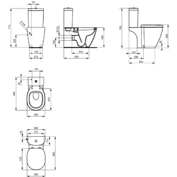 E803601 Connect Унитаз напольный для монтажа с бачком, горизонтальный выпуск. E803601-2