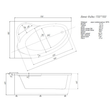 Ванна Фиджи 170110 правая FID170-0000002-1