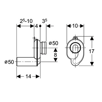 152.950.11.1 Сифон для писсуара, горизонтальный, d50 (аналог 152.983.00.1) 152.950.11.1-2