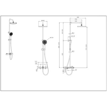 AQ2043CR ВЕГА термостатическая душевая система (смеситель для ванны) 3jet 260мм AQ2043CR-1