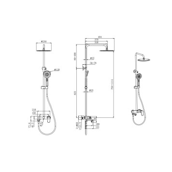 AQ2040MB ВЕГА душевая система (смеситель для ванны) 3jet 250мм, матовый черный AQ2040MB-2