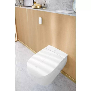VilleroyBoch Viclean Унитаз-биде 38.5х59.5х36см., подвесной, в комплекте с сиденьем, покрытие CeramicPlus, цвет: альпийский белый. V0E100R1-4