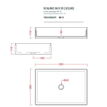 ArtCeram Scalino Раковина накладная 38х55 см, без отв под смеситель, без слив перелива, цвет: notte-2