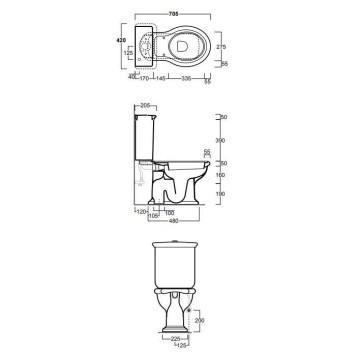 SIMAS Lante Унитаз моноблок 70.5х38.5см, с вертикальным сливом с бачком с кнопкой смыва, фурнитура бронза, цвет: белый. D25br, LA07bi, LA09bi-1