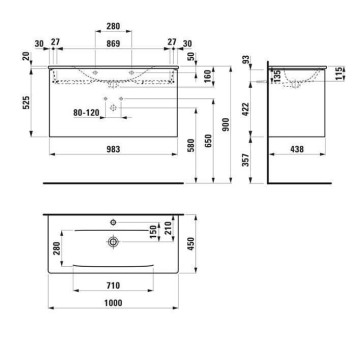 Laufen Palace Комплект мебели 100х45х54.5см, с раковиной Slim, 2 ящика, органайзер для ящика, ручка анодированный алюминий, цвет: белый матовый. 8.6070.7.260.104.1-2