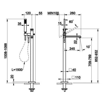 Gessi Eleganza Смеситель для ванны, напольный, цвет: Antique Brass-1
