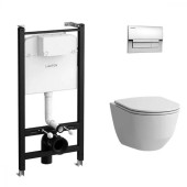 Laufen Pro Комплект 4 в 1:Унитаз подвесной, безободковый, смыв Rimless, с инсталляционной системой, сиденье с микролифтом, тонкое, клавиша смыва хром. Z.RU93.0.761.5