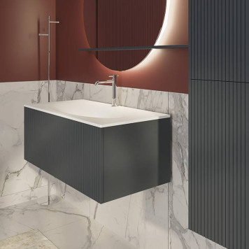TW Shape комплект подвесной мебели 102х52см, с раковиной, с 1 выдвиж. ящиком с механизмом push-to-open, цвет: серый матовый RAL7016-2