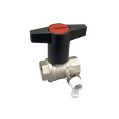 Кран шаровой, Oventrop, Optibal, полнопроходной, DN-15, 1/2, ВВ, PN, бар-16, ручка-пластмассовая, удлинённая антрацит, латунь, никелированный, со штуцером для слива 1/4