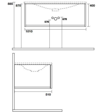 TW Shape комплект подвесной мебели 102х52см, с раковиной, с 1 выдвиж. ящиком с механизмом push-to-open, цвет: серый матовый RAL7016-7