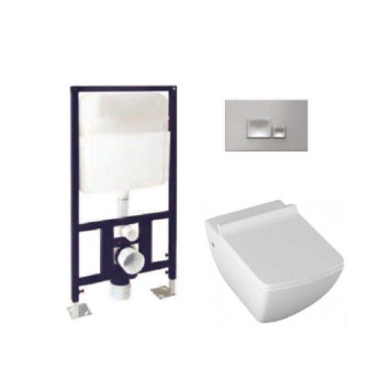 Комплект унитаз инсталляция клавиша, ISVEA, Purita, подвесной, шгв 345-550-400, цвет-белый/хром глянцевый